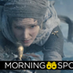A young Galadriel uses a dagger to hang hold herself on the side of an icy mountain.